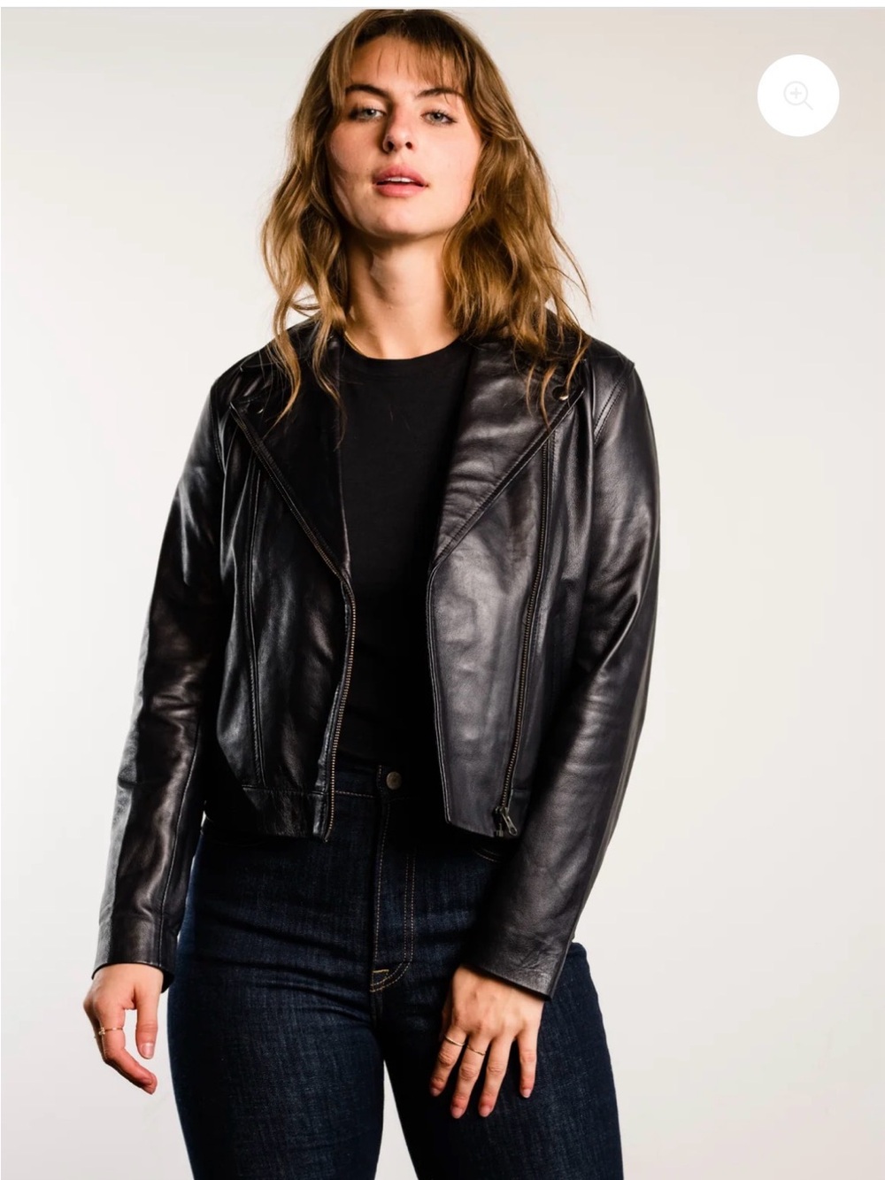 Able Black Leather Moto Jacket - Women's Zip Front